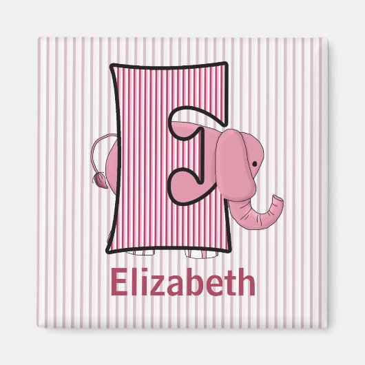 ピンクエレファントガールズモノグラム文字ストライプのE マグネット (正面)
