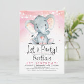ピンクエレファントガールバースデーパーティーの招待状 招待状 (スタンド正面)