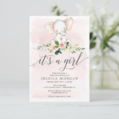 ピンクエレファントガールベビーシャワー招待状カード 招待状 (スタンド正面)