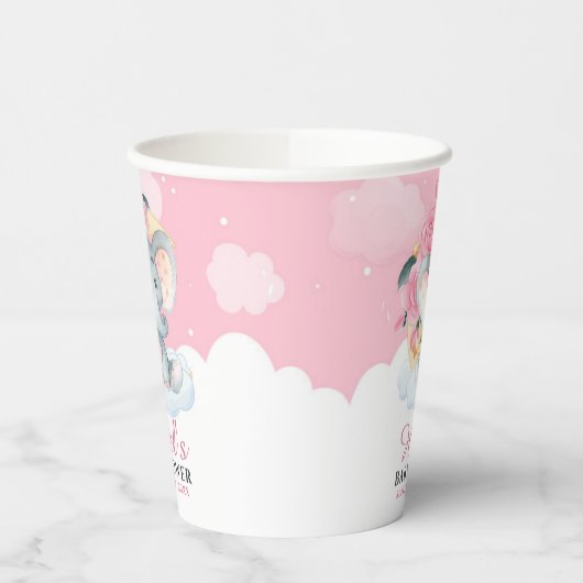 ピンクエレファントガールベビーシャワー誕生日紙カップ 紙コップ (左)