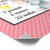 ピンクエレファントガール誕生日統計パーソナライズされた ポスター (角)