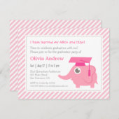 ピンクエレファントキッズ幼稚園卒業パーティー 招待状 (正面/裏面)