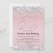 ピンクエレファントグリッター2nd誕生日パーティー 招待状 (正面)
