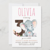 ピンクエレファントサード誕生日招待状 招待状 (正面)