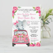 ピンクエレファントドライブバイベビーシャワーバラガール 招待状 (スタンド正面)