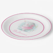 ピンクエレファントバレリーナインアトゥトゥ踊り ペーパープレート (アングル)