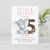 ピンクエレファントフィフス誕生日招待状 招待状 (スタンド正面)