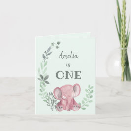 ピンクエレファントフォールド誕生日招待状 招待状