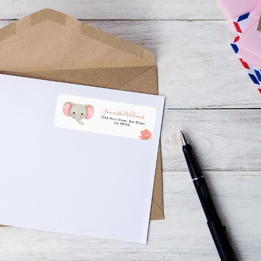 ピンクエレファントフローラベビーシャワー差出人住所ラ ラベル