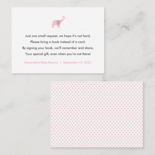 ピンクエレファントブックリクエストカード/ベビー用ブック エンクロージャーカード (正面/裏面)
