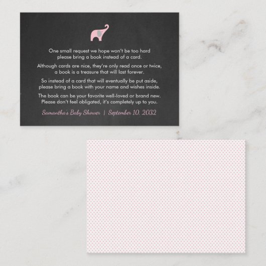 ピンクエレファントブックリクエスト/ベビーガールのための本 エンクロージャーカード (正面/裏面)