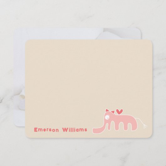 ピンクエレファントベビーガールカスタムサンキューカード ノートカード (正面/裏面)