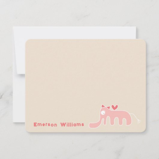 ピンクエレファントベビーガールカスタムサンキューカード ノートカード (正面)
