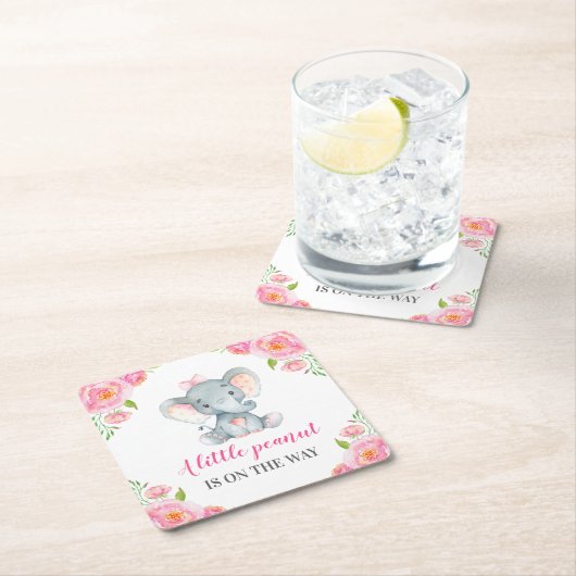ピンクエレファントベビーガールシャワースプリンクル誕生日 スクエアペーパーコースター (インサイチュ)