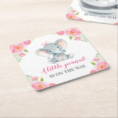 ピンクエレファントベビーガールシャワースプリンクル誕生日 スクエアペーパーコースター (アングル)