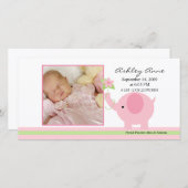 ピンクエレファントベビーガール誕生発表 案内状 (正面/裏面)