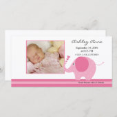 ピンクエレファントベビーガール誕生発表 案内状 (正面/裏面)