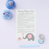 ピンクエレファントベビーシャワー子供部屋韻クイズゲーム チラシ (シングル)