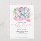 ピンクエレファントベビーシャワー招待状 招待状 (正面/裏面)