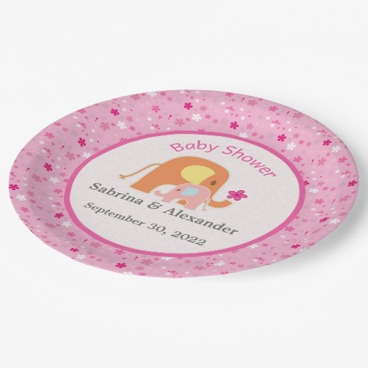 ピンクエレファントベビーシャワー紙プレート ペーパープレート (アングル)