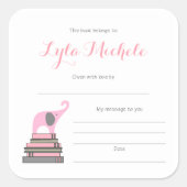 ピンクエレファントベビーシャワー蔵書票 スクエアシール (正面)