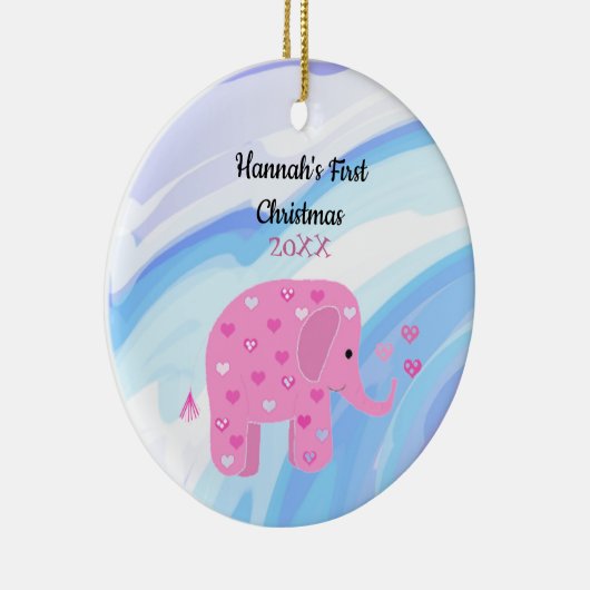 ピンクエレファントベビー初めてのクリスマス セラミックオーナメント (右)