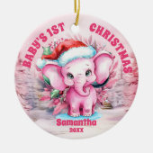 ピンクエレファントベビー第1回クリスマスフォトオーナメント セラミックオーナメント (正面)