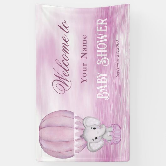 ピンクエレファントホットエアバルーン歓迎バナー 横断幕 (縦)