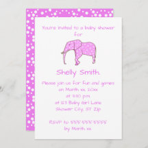 ピンクエレファントホワイトドットベビーシャワー招待状