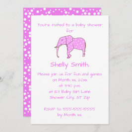 ピンクエレファントホワイトドットベビーシャワー招待状 招待状