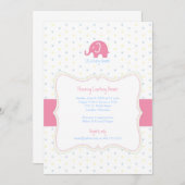ピンクエレファント多彩水玉模様ベビーシャワーインヴィ 招待状 (正面/裏面)