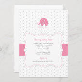 ピンクエレファント水玉模様ベビーシャワー招待状 招待状 (正面/裏面)