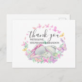 ピンクエレファント蝶サンキューカード ポストカード (正面/裏面)