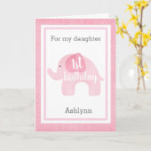 ピンクエレファント1歳の娘 カード (黄色い花)