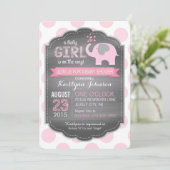 ピンクエレファント&ドットベビーシャワー招待状 招待状 (スタンド正面)