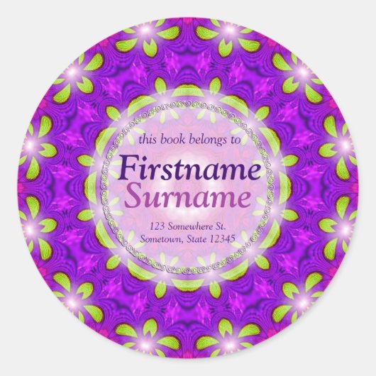 ピンクエングリッティングジオグラフィティカルマンダラ蔵書票 ラウンドシール (正面)