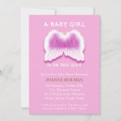ピンクエンジェルウィングスベビシャワーカード 招待状 (正面)