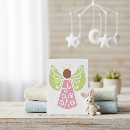 ピンクエンジェルグリーンスワールウィングスピリチュアル装飾 カード