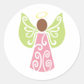 ピンクエンジェルグリーンスワールウィングスピリチュアル装飾 ラウンドシール (正面)
