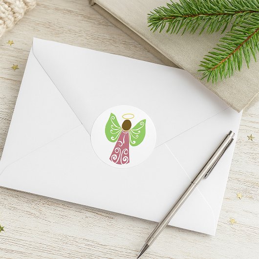 ピンクエンジェルグリーンスワールウィングスピリチュアル装飾 ラウンドシール