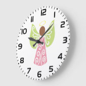 ピンクエンジェルグリーンスワールウィングスピリチュアル装飾 ラージ壁時計 (傾斜)