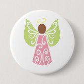 ピンクエンジェルグリーンスワールウィングスピリチュアル装飾 缶バッジ (正面)