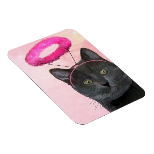 ピンクエンジェルハロー付き黒猫 マグネット (右側)