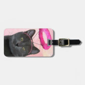 ピンクエンジェルハロー付き黒猫 ラゲッジタグ (正面横)