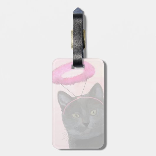 ピンクエンジェルハロー付き黒猫 ラゲッジタグ (裏面縦)