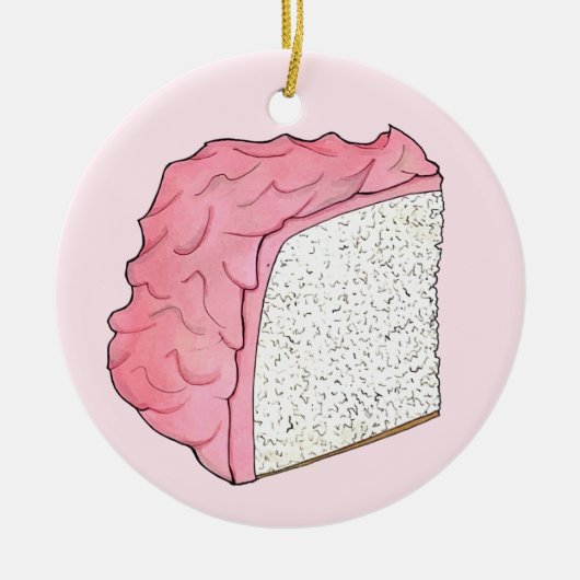 ピンクエンジェルフードケーキスライスベーキングレトロデザート セラミックオーナメント (正面)