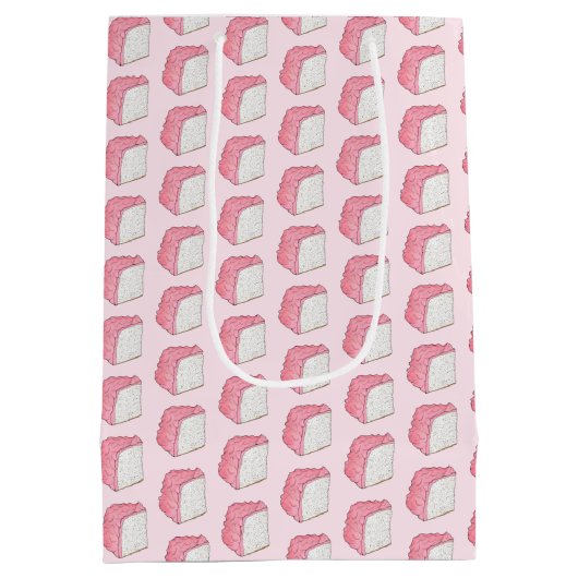 ピンクエンジェルフードスポンジケーキスライス焼き物フーディー ミディアムペーパーバッグ (裏面)