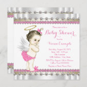 ピンクエンジェルベビーガールシャワー 招待状 (正面/裏面)
