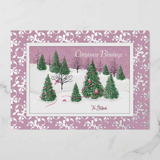 ピンクエンチャントビクトリアンドフォイルホリデーカード 箔シーズンカード (正面)