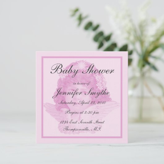 ピンクエンビクトリアンジェルベビーシャワー招待状 招待状 (スタンド正面)